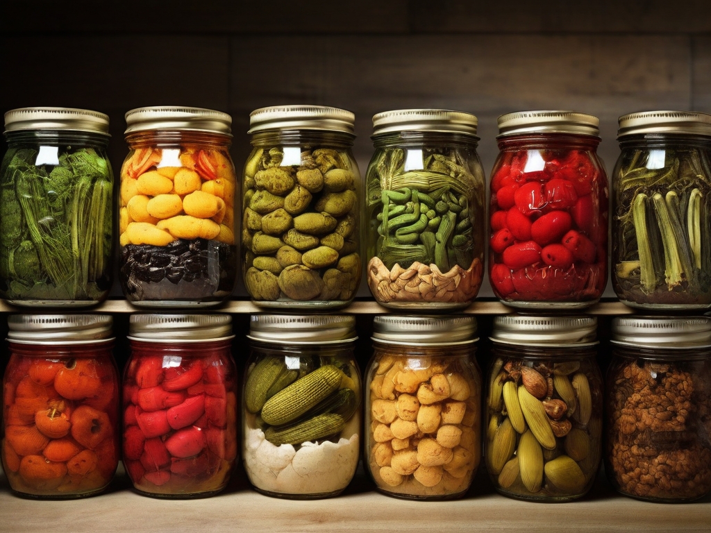 Mason jars filled with preserved food